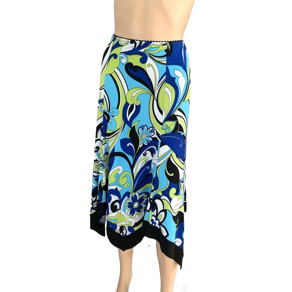 Julie Mitchell Urban Collection Women's M Abstract Midi Skirt Handkerchief Hem